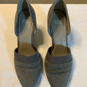 De’Orsay grey suede low heels